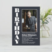 モダンAny Age Gray White Photo Birthday Party 招待状 (スタンド正面)