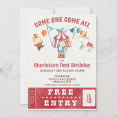 モダンAny Gender Red Circusチケット1st誕生日 招待状 (正面)