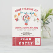 モダンAny Gender Red Circusチケット1st誕生日 招待状 (スタンド正面)