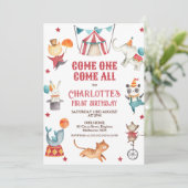 モダンAny Gender Red Circus 1st Birthday 招待状 (スタンド正面)