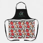 モダンApple Patternモノグラム名 エプロン (正面)