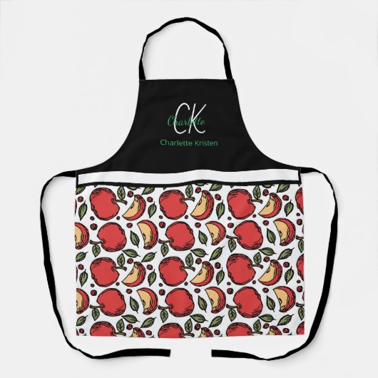 モダンApple Patternモノグラム名 エプロン (正面)