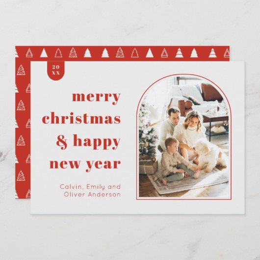 モダンArch and Minimalist Photo Christmas Card 招待状 (正面/裏面)