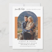 モダンArch Burnt Orangeの結婚写真 セーブザデート (正面)