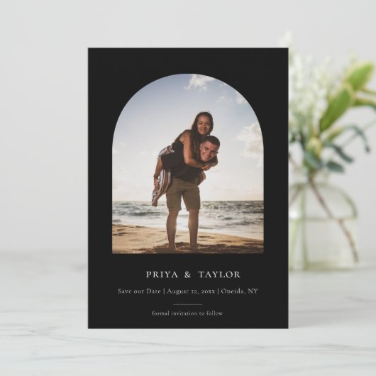 モダンArch Frame Flat日付の写真カードを保存 セーブザデート (スタンド正面)