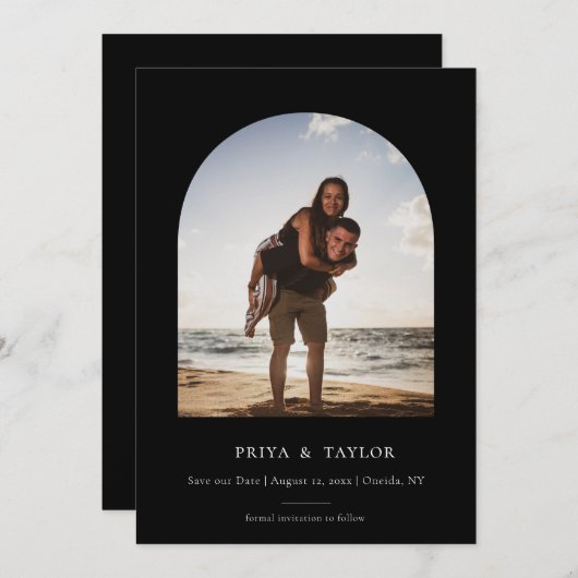 モダンArch Frame Flat日付の写真カードを保存 セーブザデート (正面/裏面)