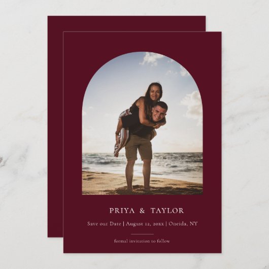 モダンArch Frame Flat日付の写真カードを保存 セーブザデート (正面/裏面)