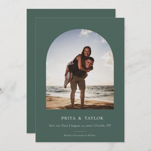 モダンArch Frame Flat日付の写真カードを保存 セーブザデート (正面/裏面)