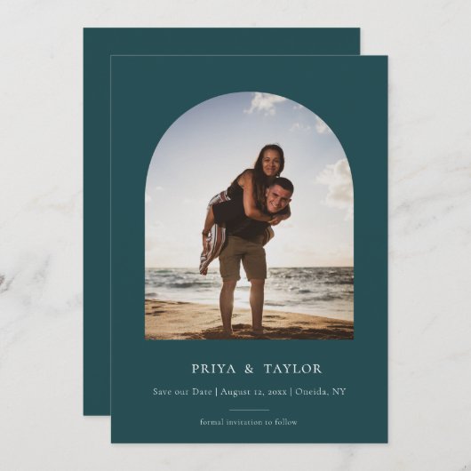 モダンArch Frame Flat日付の写真カードを保存 セーブザデート (正面/裏面)