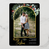 モダンArch Greenery Meerry Christmas写真 箔シーズンカード (正面)