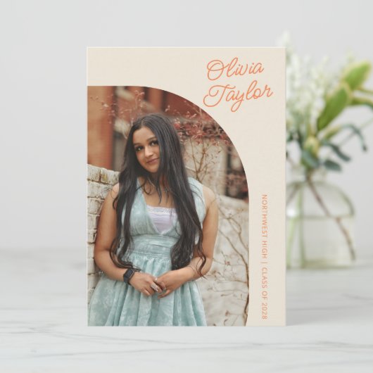 モダンArch Minimalistオレンジ写真卒業 案内状 (スタンド正面)