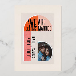 モダンArch、Orange、Pink、Photo Area 箔招待状