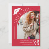 モダンArch Photo Grad Hat Red Graduation 案内状 (正面)