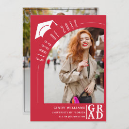 モダンArch Photo Grad Hat Red Graduation 案内状