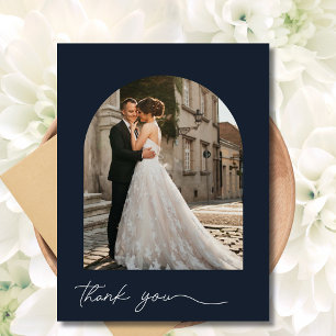 モダンArch Photo Navy's 結婚 Thank You ポストカード