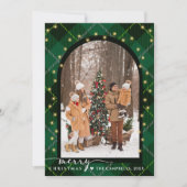 モダンArch & Script Green Plaidクリスマスフォト シーズンカード (正面)