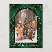 モダンArch & Script Green Plaidクリスマスフォト シーズンポストカード (正面)