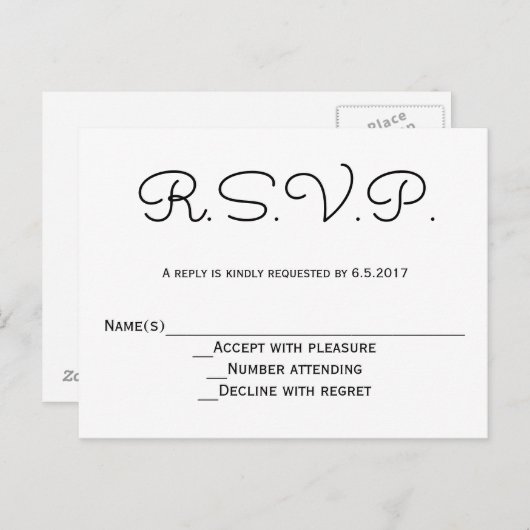 モダンb&wウェディングrsvpカード インビテーションポストカード (正面/裏面)
