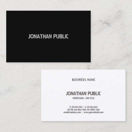 モダンB&Wテンプレートエレガント白黒 名刺 (正面/裏面)