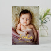 モダンBaby GIRL Nameスクリプトカスタム誕生 箔シーズンカード (立ち正面)