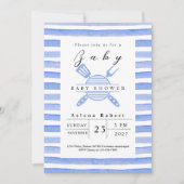 モダンBBQピクニックベイビーシャワーブルー 招待状 (正面)