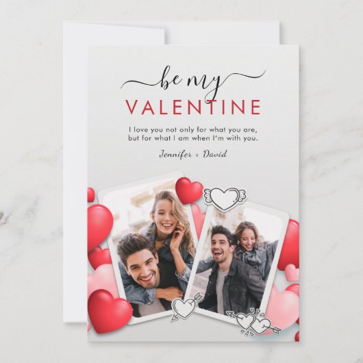 モダンBe my Valentineフォトホリデーカード サンキューカード (正面)