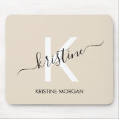 モダンbeigeスクリプトのモノグラム名 マウスパッド (正面)