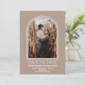 モダンBeige Arch Photo Wedding Save the Date セーブザデート (スタンド正面)