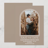 モダンBeige Arch Photo Wedding Save the Date セーブザデート (正面/裏面)