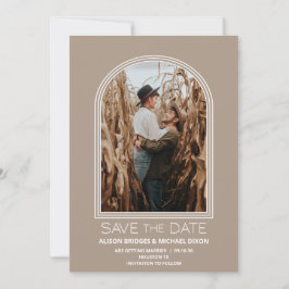 モダンBeige Arch Photo Wedding Save the Date セーブザデート