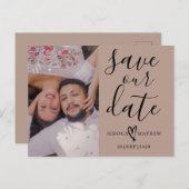 モダンBeige & Black日付スクリプトの保存 案内ポストカード (正面/裏面)