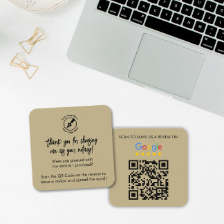 モダンBeige GoogleレビューQRコード公証人ロゴ スクエア名刺