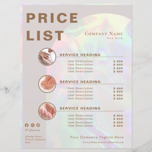 モダンBeige Holographic Arch Service Price List (正面)