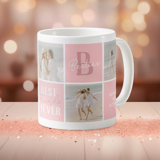 モダンBFFベストフレンドフォトコラージュ ピンク コーヒーマグカップ