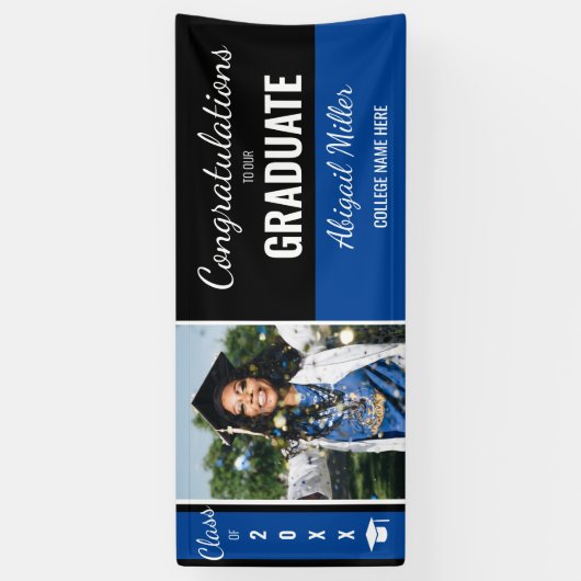 モダンBlack & Blue卒業記念写真 横断幕 (縦)