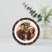 モダンBlack & Red Poinsettiaクリスマスフォトカード カード (スタンド正面)