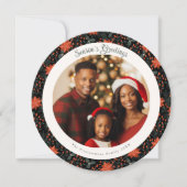 モダンBlack & Red Poinsettiaクリスマスフォトカード カード (正面)