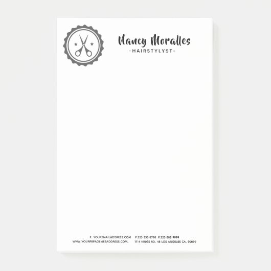 モダンBlack & White Hairstylistシザーズロゴ ポストイット (正面)
