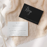 モダンBlack & White's Meal 結婚 Choice RSVPカード ノートカード<br><div class="desc">これらのシンプル応答カーエレガントドは、黒い背景に白いスクリプトフォントを備えている。お客カスタマイズ様の食事の選択や入場のためのオプションを含む、カードの前後の文字。#weddingresponsecard #minimalistwedding #weddingrsvp</div>