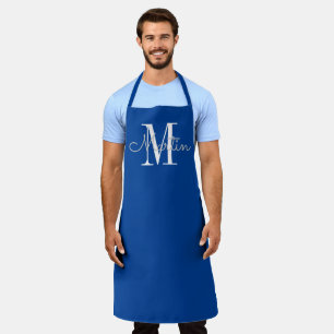 モダンBlue Monogram パーソナライズされた Name Epron エプロン