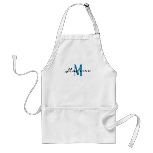 モダンBlue White Modogram Script Name Womens スタンダードエプロン