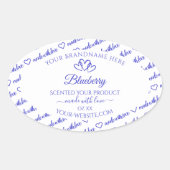 モダンBlue White Word Cloud製品ラベルハート 楕円形シール (正面)