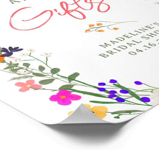 モダンboho明るい野生の花ブライダル標識 ポスター (角)