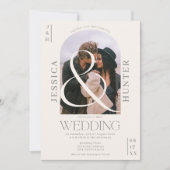 モダンboho arch 2写真結婚アイボリー灰色 招待状 (正面)