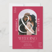 モダンboho arch 2枚のマゼン結婚タ色 招待状 (正面)