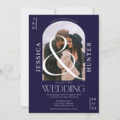 モダンboho arch 2枚結婚のネイビーブルー 招待状 (正面)