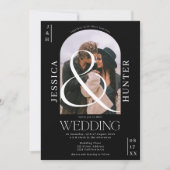 モダンboho arch 2枚結婚黒 招待状 (正面)