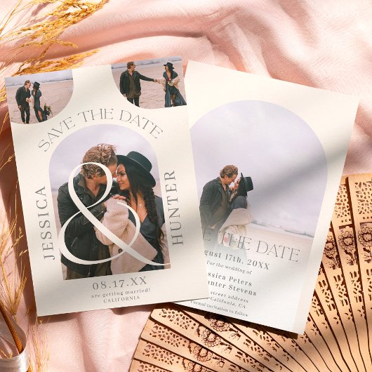 モダンboho arch 4写真結婚アイボリー セーブザデート