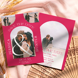 モダンboho arch 4枚のマゼン結婚タン セーブザデート