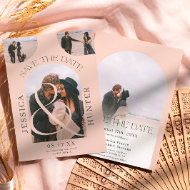 モダンboho arch 4枚の写真結婚赤面ピンク セーブザデート